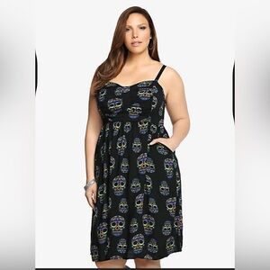 Torrid Black Sugar Skull Print Midi Challis Dress Size 2x